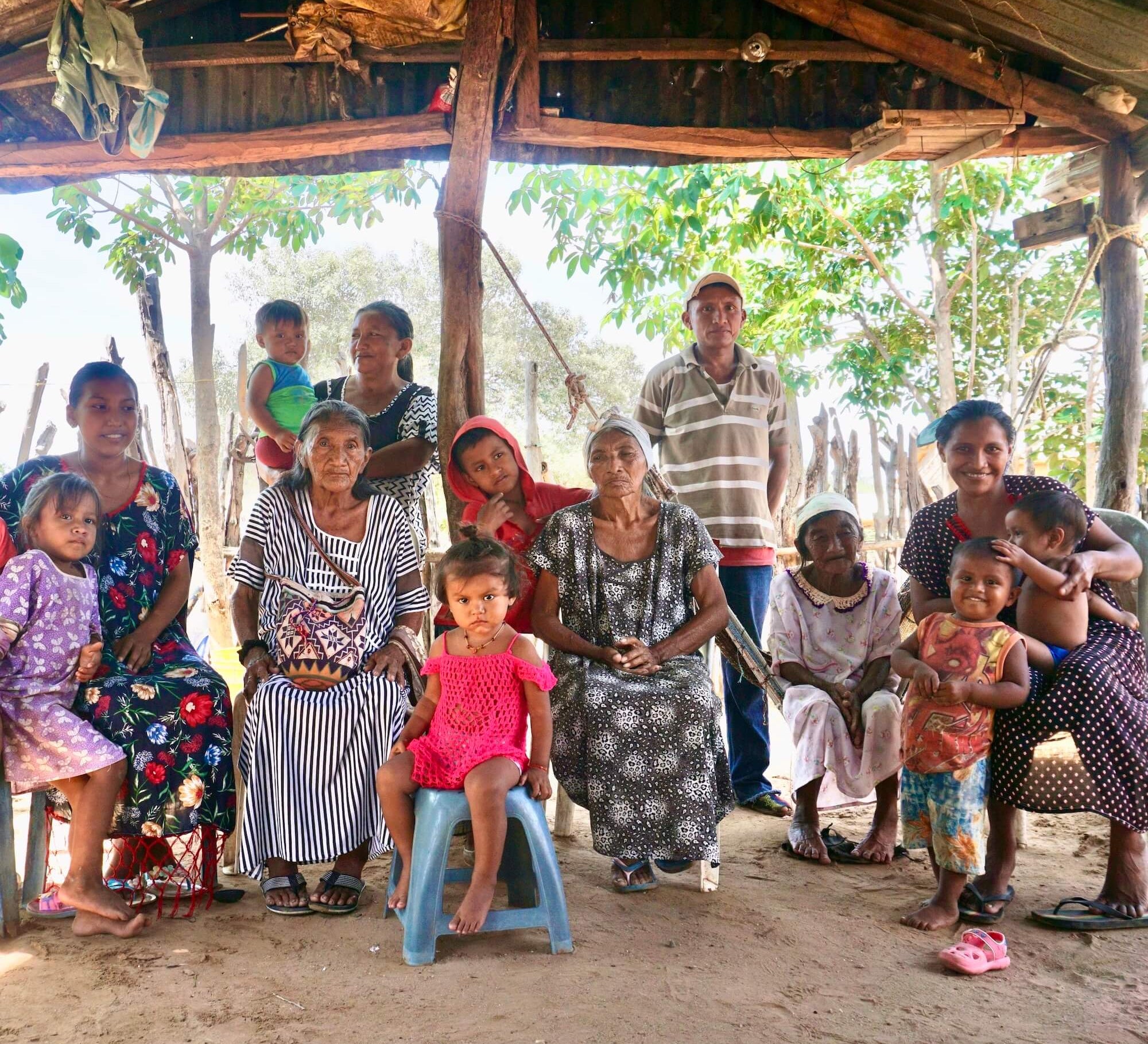 A Wayuu family of women and children in a rural Indigenous community