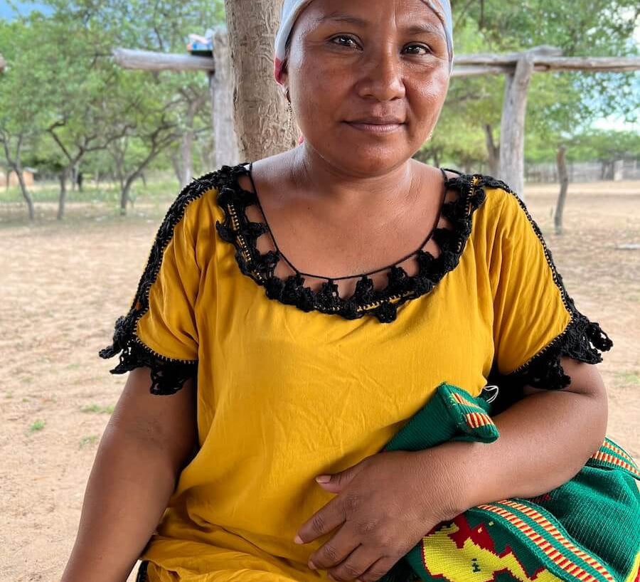 Wayuu women in a headscarf and traditional "manta" dress